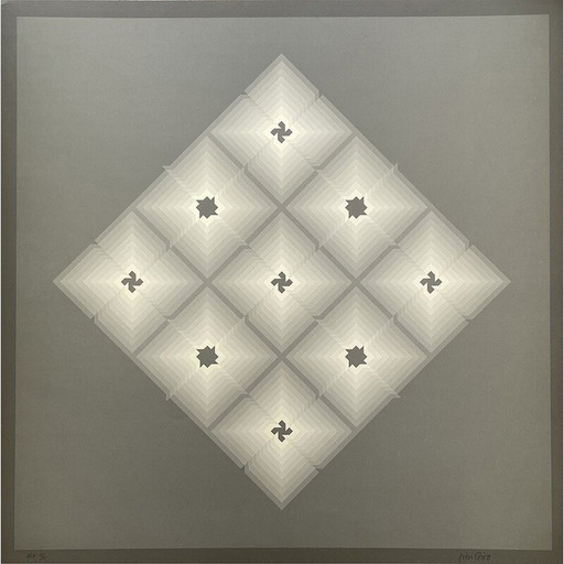 Vintage fotolithografie "Tribute to Vasarely" 13/15 door Jim Bird voor Poligrafa, Barcelona 1970