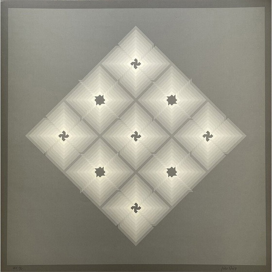 Image 1 of Vintage fotolithografie "Tribute to Vasarely" 13/15 door Jim Bird voor Poligrafa, Barcelona 1970