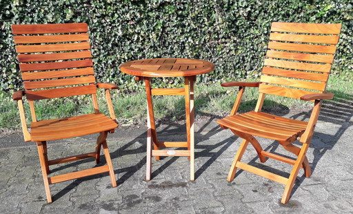 Bistroset 2 Gloster stoelen met Kings Teak tafel 60 cm doorsnede