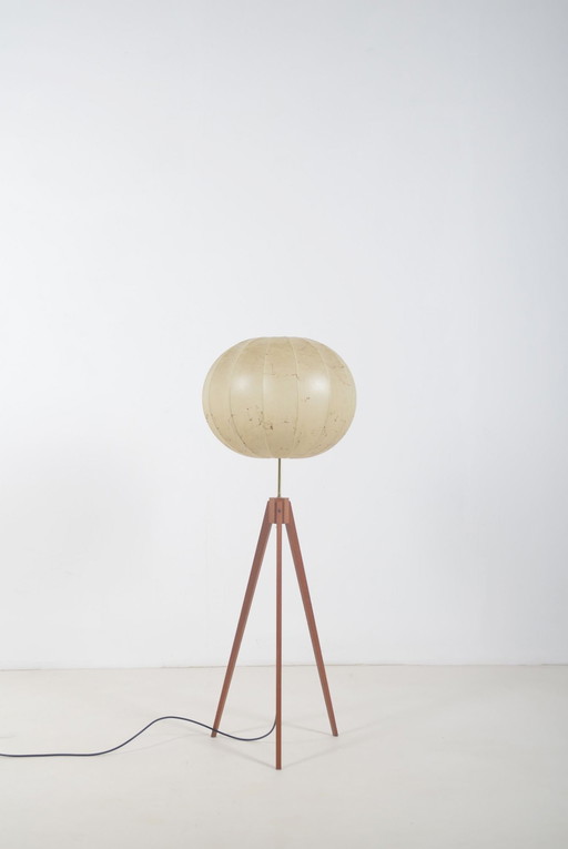 Vintage Cocoonlamp Op Tripod In Teak, Jaren '60