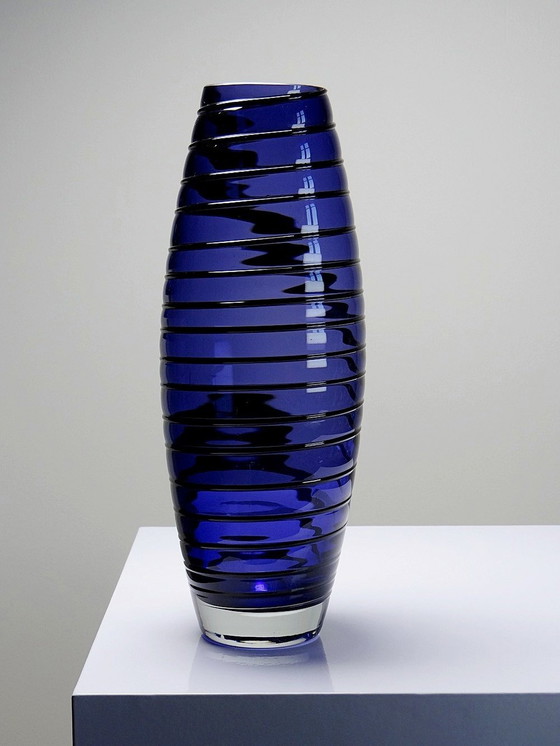 Image 1 of Hoge Vaas Obus Verre De Murano Paars Blauw Ontwerp Vintage