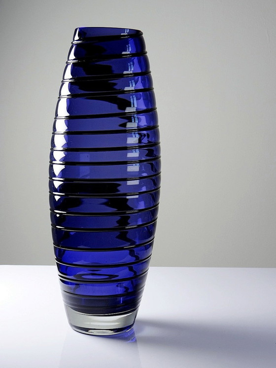 Image 1 of Hoge Vaas Obus Verre De Murano Paars Blauw Ontwerp Vintage