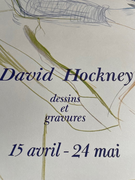 Image 1 of David Hockney, Dessins Et Gravures Tentoonstellingsaffiche, Imp. Dermont-Paris, Gedrukt in Frankrijk