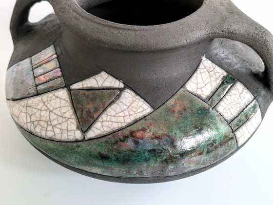 Image 1 of Studio Aardewerk Vaas | Vintage Raku Glazuur Keramiek | Boho Eclectisch