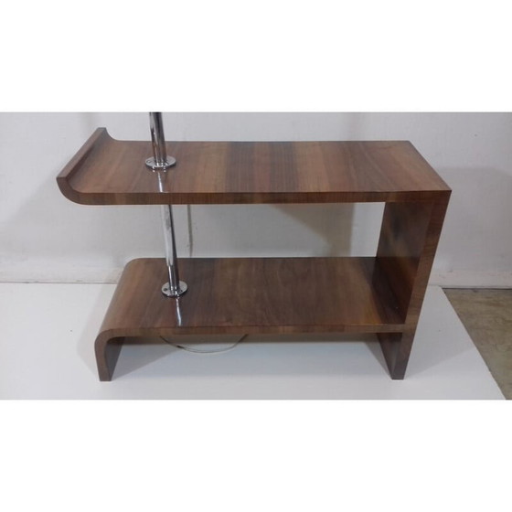 Image 1 of Vintage Art Deco vloerlamp van staal, hout en glas door Jindřich Halabala, Tsjecho-Slowakije 1930