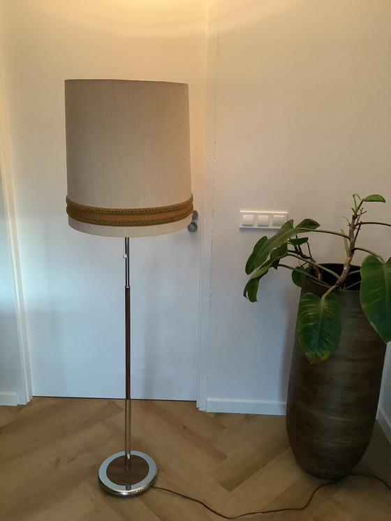 Image 1 of Herda Holland Vintage Vloerlamp Hout & Chroom ‘60