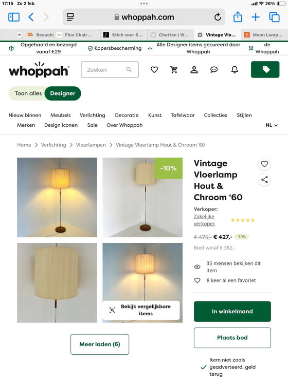 Image 1 of Herda Holland Vintage Vloerlamp Hout & Chroom ‘60