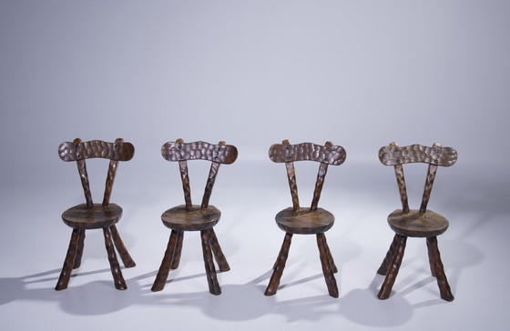 Image 1 of  Set Of 4 Hand Sculptured Brutalist Chairs