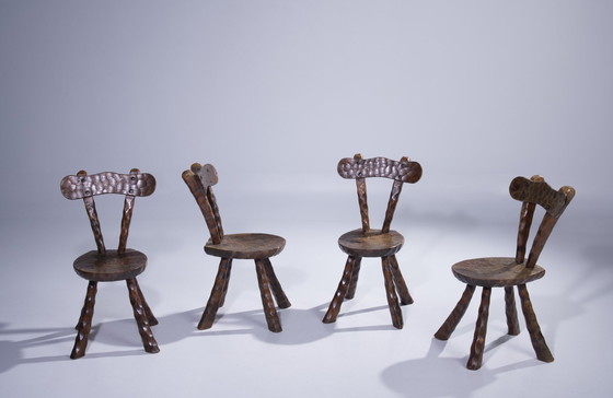 Image 1 of  Set Of 4 Hand Sculptured Brutalist Chairs