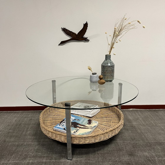 Image 1 of Vintage salontafel glas lectuurmand