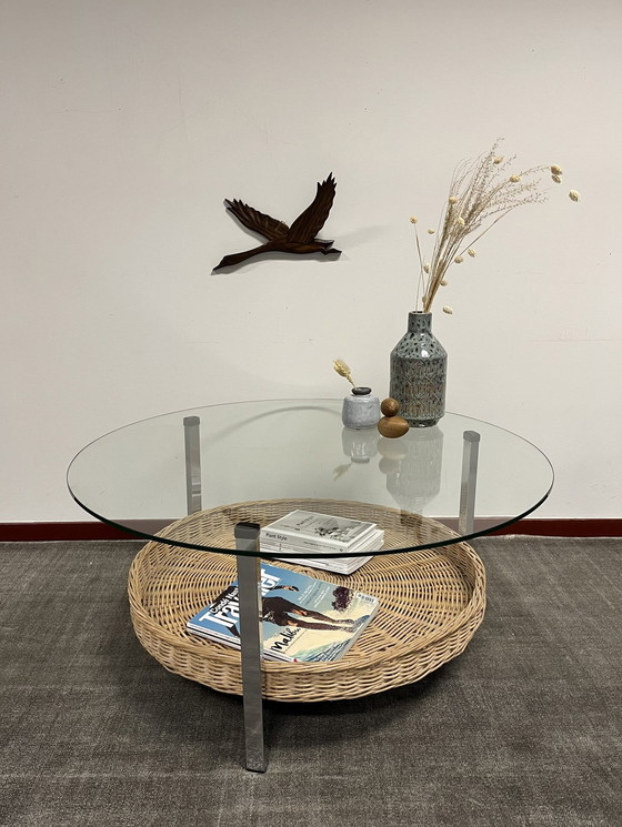 Image 1 of Vintage salontafel glas lectuurmand