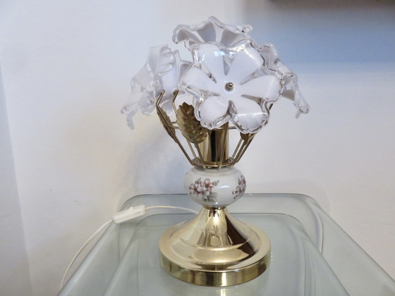 Image 1 of Bouquet De Fleurs" lamp Messing, porselein, 1980