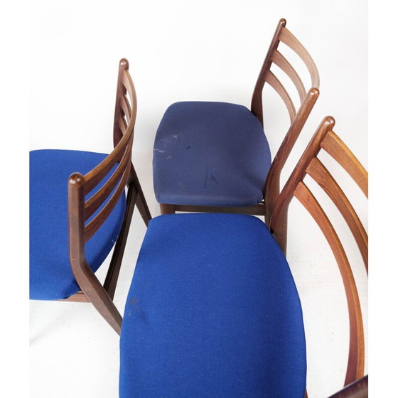 Image 1 of Set van 3 vintage stoelen van teakhout en donkerblauwe bekleding, Denemarken 1960