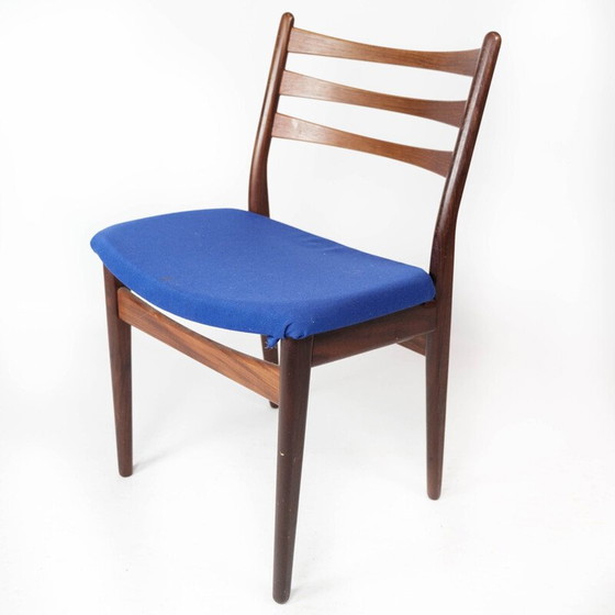 Image 1 of Set van 3 vintage stoelen van teakhout en donkerblauwe bekleding, Denemarken 1960