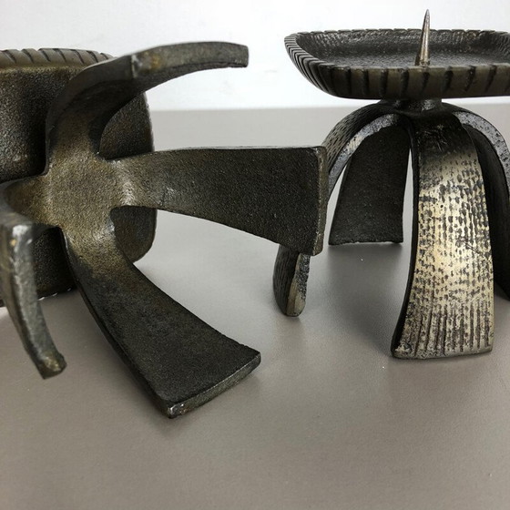 Image 1 of Paar vintage zwart metalen kandelaars, Frankrijk 1950