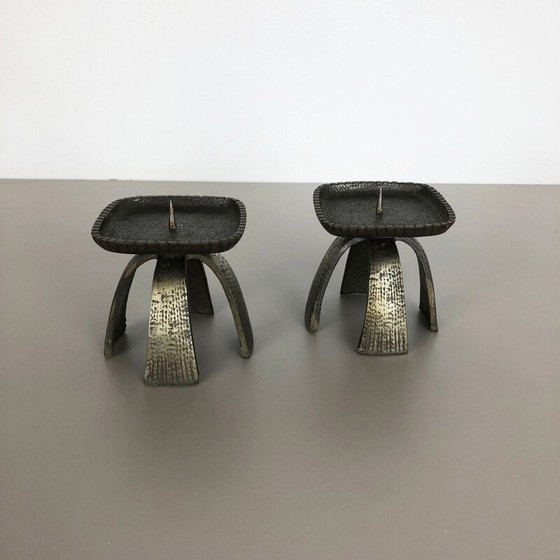 Image 1 of Paar vintage zwart metalen kandelaars, Frankrijk 1950