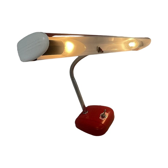 Image 1 of Bureaulamp of tekenlamp met dubbele fitting - ca. 1950 - Volledig gerestaureerd