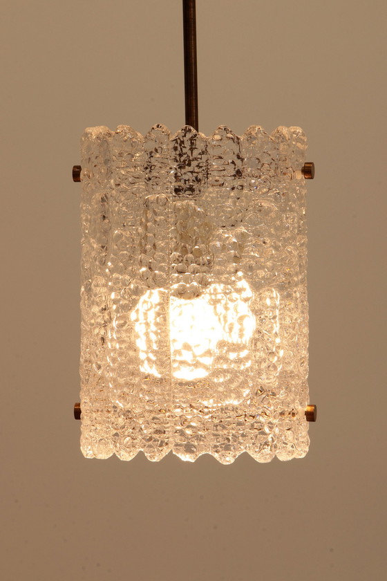 Image 1 of Hanglamp van messing en glas door Carl Fagerlund voor Orrefors, Zweden, 1960S