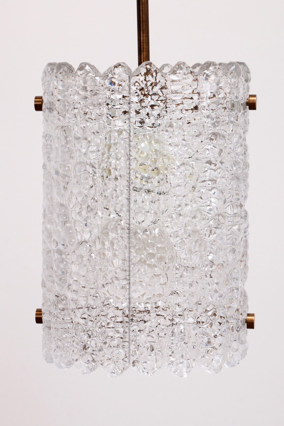 Image 1 of Hanglamp van messing en glas door Carl Fagerlund voor Orrefors, Zweden, 1960S