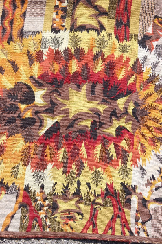 Image 1 of Vintage wandtapijt 110X120 Cm Jean-Claude Bissery "Soleil De Feuilles" Robert Four 53/200