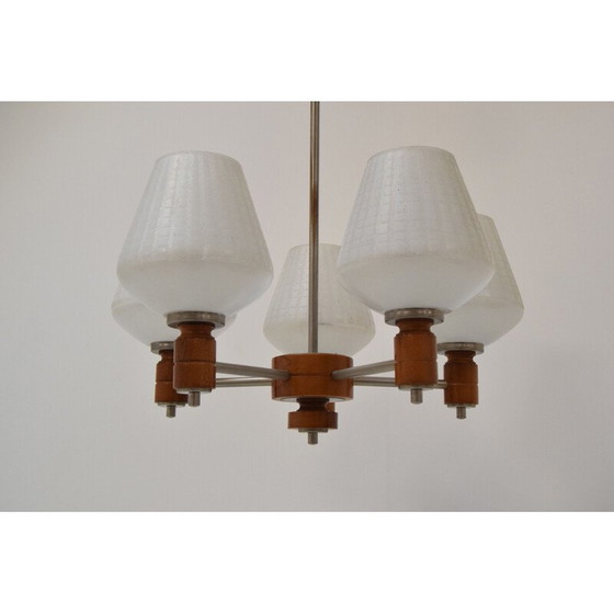 Image 1 of Vintage kroonluchter van glas en hout, Tsjechisch 1970