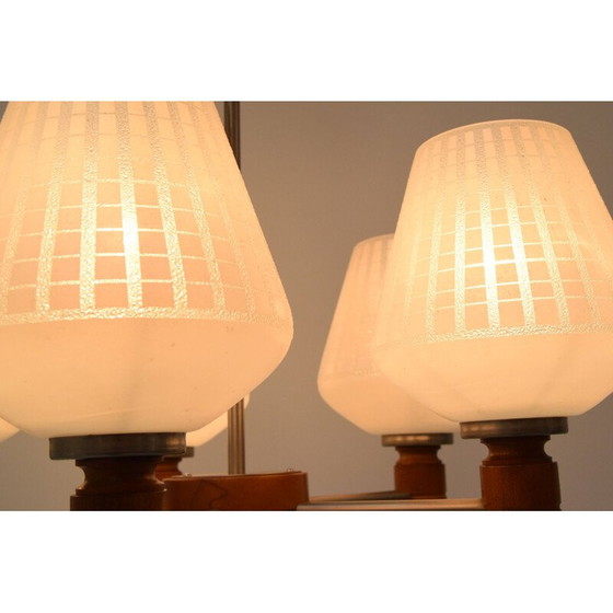 Image 1 of Vintage kroonluchter van glas en hout, Tsjechisch 1970