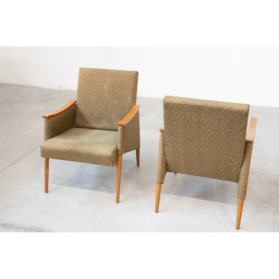 Image 1 of Paar vintage fauteuils in eikenhout en stof, Tsjecho-Slowakije 1970