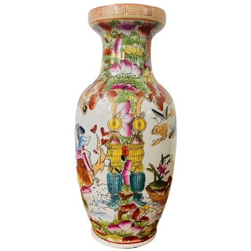 Chinese vaas bloemen geisha's handgeschilderd vintage