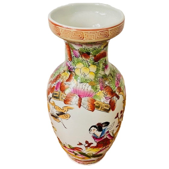 Image 1 of Chinese vaas bloemen geisha's handgeschilderd vintage