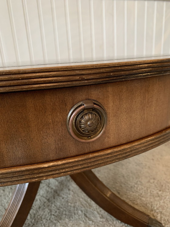 Image 1 of English Bevan Funnell Reprodux Leather Top Drum Table