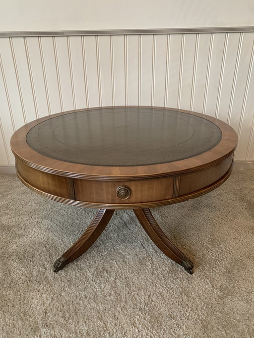 English Bevan Funnell Reprodux Leather Top Drum Table