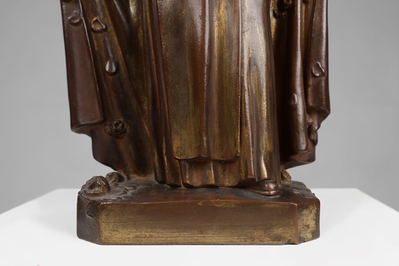 Image 1 of Groot Heilig Maria beeld in brons beschilderd gips, België, jaren 1930