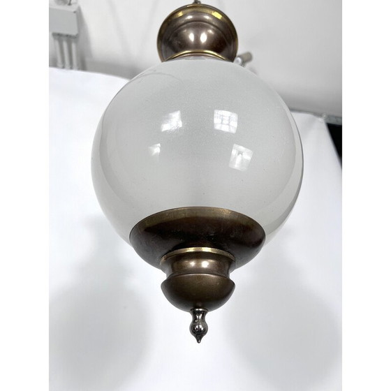 Image 1 of Mid Century Italiaanse hanglamp van messing en glas, jaren 1950