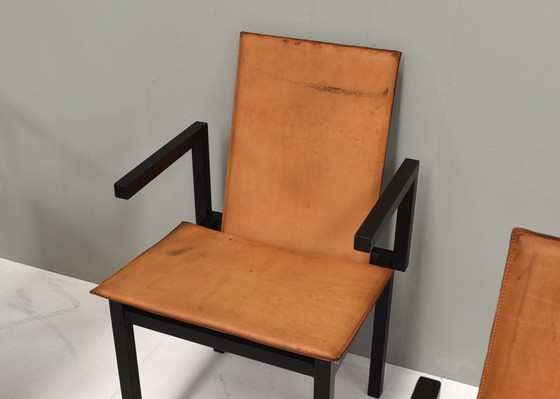 Image 1 of Unieke set van zes eetkamerstoelen in cognac leer, circa 1970-80