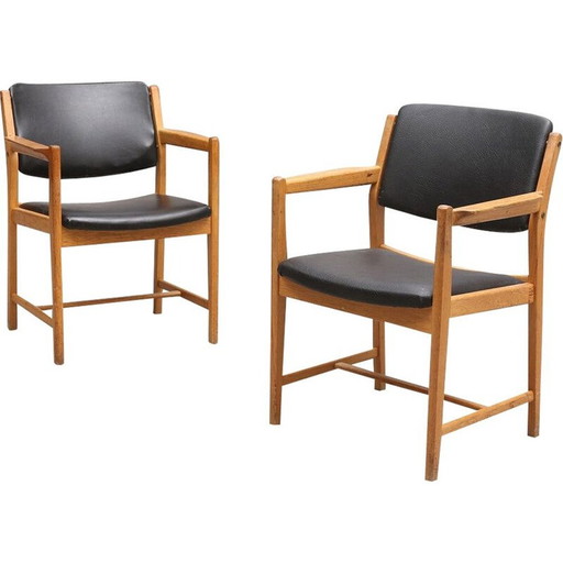 Paar vintage fauteuils in kunstleer en hout