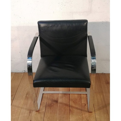 Vintage fauteuil in chroomstaal en zwart leer