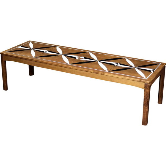 Image 1 of Vintage lange teakhouten salontafel, 1960