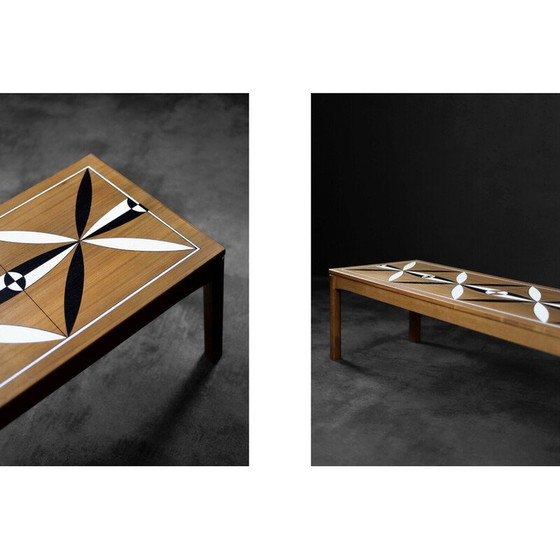 Image 1 of Vintage lange teakhouten salontafel, 1960