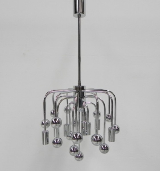 Image 1 of Vintage spoetniklamp met 9 lichtpunten en 16 chromen bollen