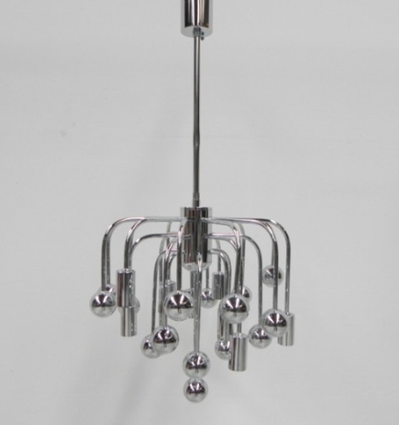 Image 1 of Vintage spoetniklamp met 9 lichtpunten en 16 chromen bollen