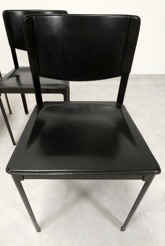 Image 1 of  4 Matteo Grassi dining chairs - black leather 