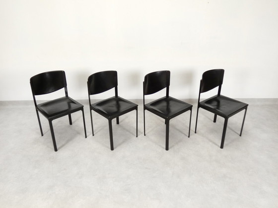 Image 1 of  4 Matteo Grassi dining chairs - black leather 