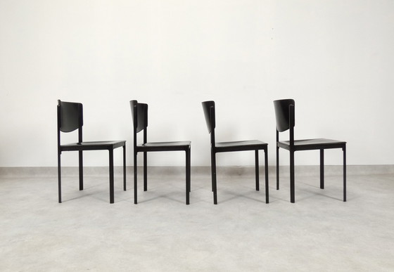 Image 1 of  4 Matteo Grassi dining chairs - black leather 