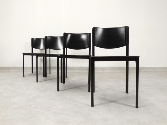 Image 1 of  4 Matteo Grassi dining chairs - black leather 