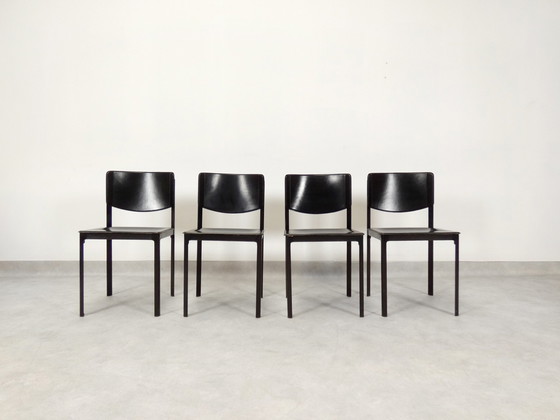 Image 1 of  4 Matteo Grassi dining chairs - black leather 