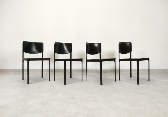 Image 1 of  4 Matteo Grassi dining chairs - black leather 