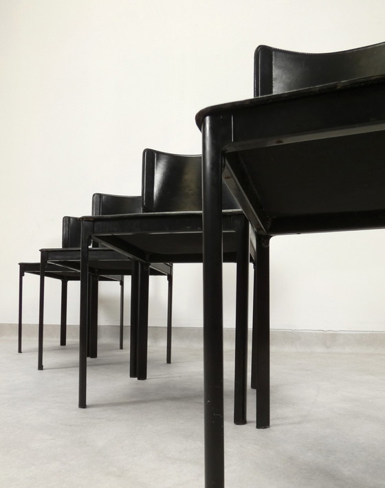 Image 1 of  4 Matteo Grassi dining chairs - black leather 