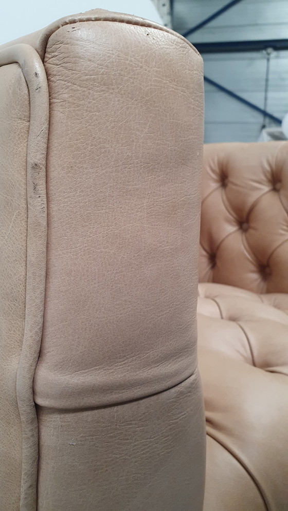 Image 1 of chesterfield vintage design fauteuil camel beige leer kubus model