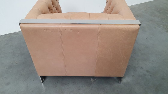 Image 1 of chesterfield vintage design fauteuil camel beige leer kubus model