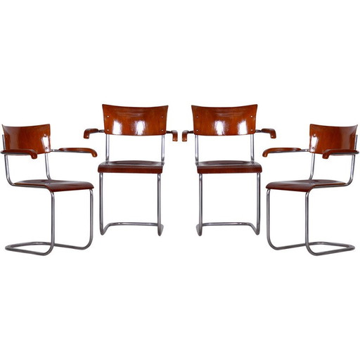 Set van 4 vintage Bauhaus beukenhouten en multiplex fauteuils van Mart Stam, Duitsland jaren 1930